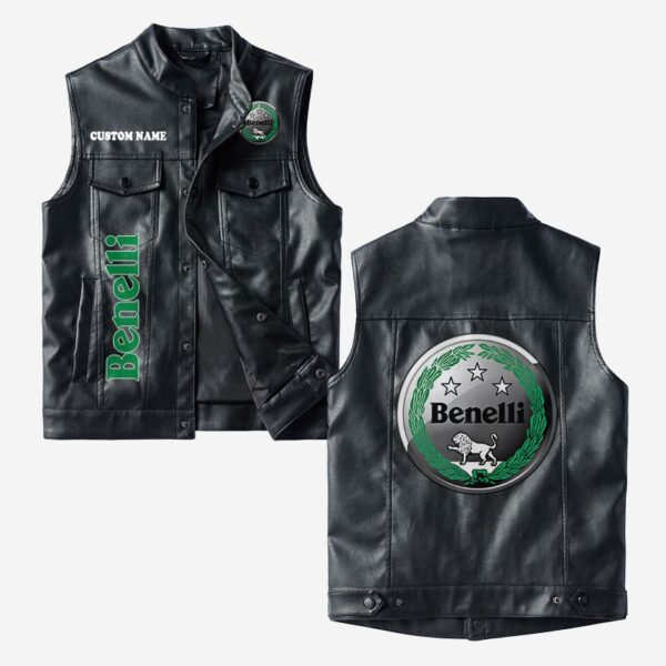 Custom Name Benelli Leather Vest - Personalized Logo Car Motorcycle Model
