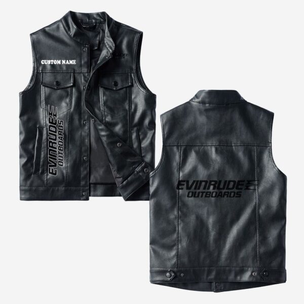 Custom Name Evinrude Outboard Motors Leather Vest - Personalized Logo Car Motorcycle Model