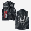 Custom Name Honda Civic Type R Leather Vest - Personalized Logo Car Motorcycle Model