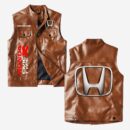 Custom Name Honda Civic Type R Leather Vest - Personalized Logo Car Motorcycle Model