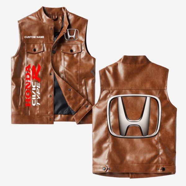 Custom Name Honda Civic Type R Leather Vest - Personalized Logo Car Motorcycle Model - Image 2