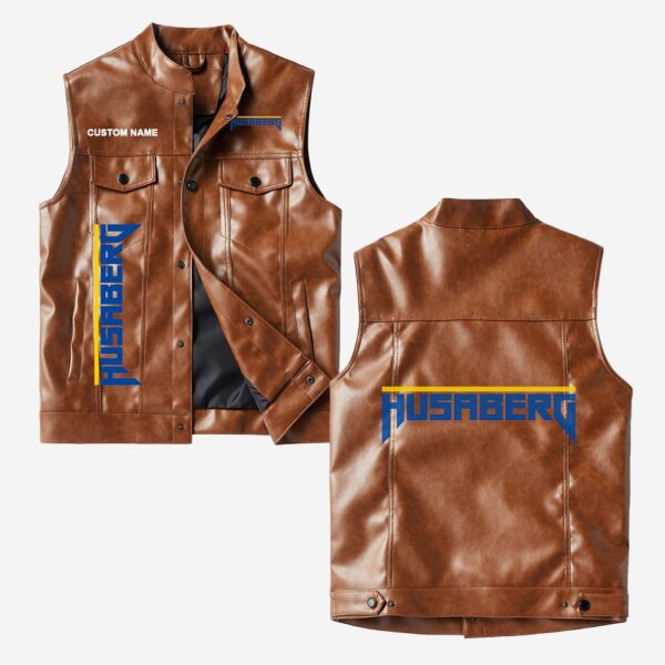 Custom Name Husaberg Leather Vest - Personalized Logo Car Motorcycle Model - Image 2