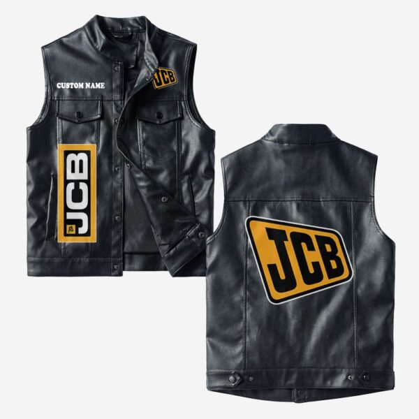 Custom Name Jcb Leather Vest - Personalized Logo Car Motorcycle Model