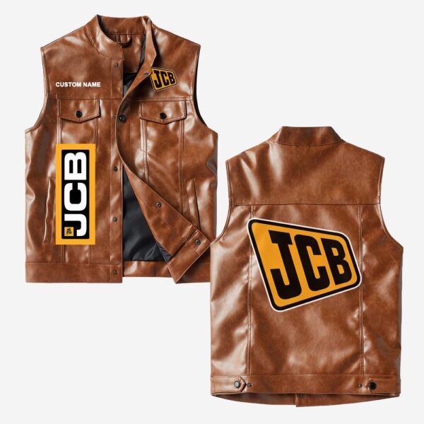 Custom Name Jcb Leather Vest - Personalized Logo Car Motorcycle Model - Image 2