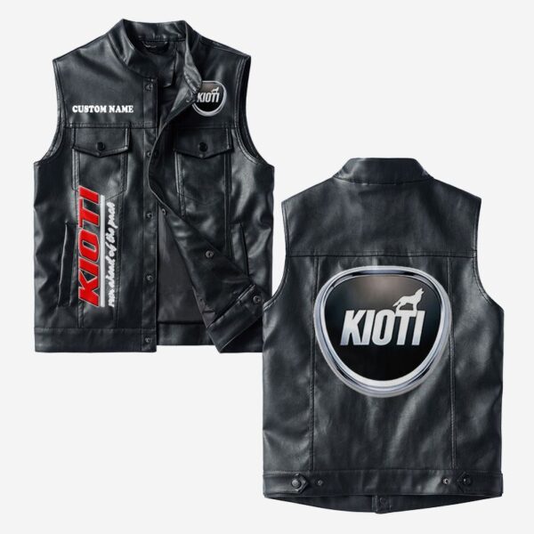 Custom Name Kioti Leather Vest - Personalized Logo Car Motorcycle Model