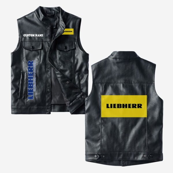 Custom Name Liebherr Leather Vest - Personalized Logo Car Motorcycle Model