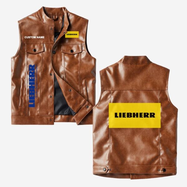 Custom Name Liebherr Leather Vest - Personalized Logo Car Motorcycle Model - Image 2