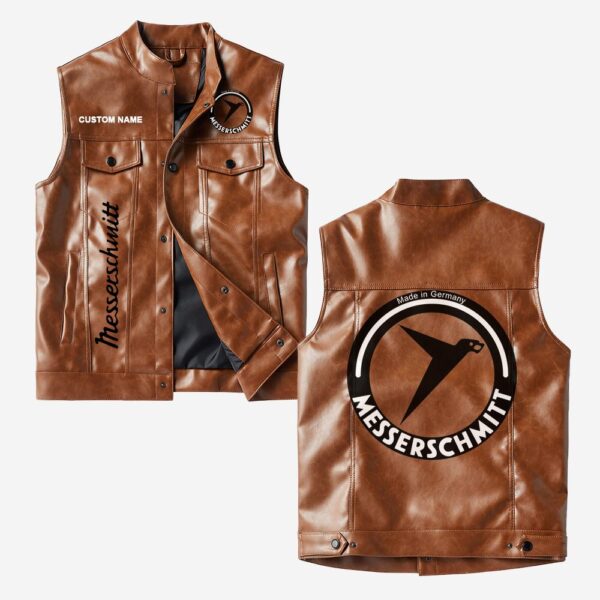Custom Name Messerschmitt Leather Vest - Personalized Logo Car Motorcycle Model - Image 2