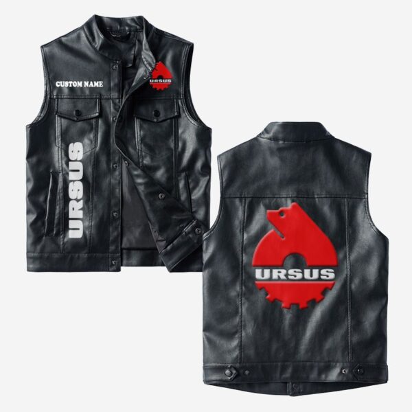 Custom Name Ursus Leather Vest - Personalized Logo Car Motorcycle Model
