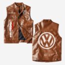 Custom Name Volkswagen Corrado G60 Leather Vest - Personalized Logo Car Motorcycle Model