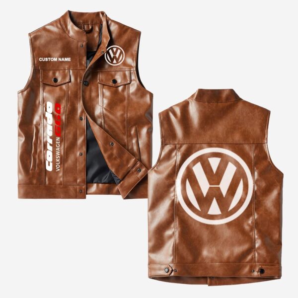 Custom Name Volkswagen Corrado G60 Leather Vest - Personalized Logo Car Motorcycle Model - Image 2