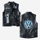 Custom Name Volkswagen Golf Leather Vest - Personalized Logo Car Motorcycle Model