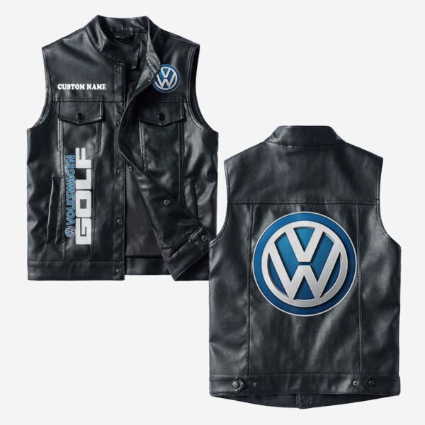 Custom Name Volkswagen Golf Leather Vest - Personalized Logo Car Motorcycle Model