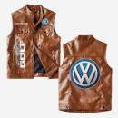 Custom Name Volkswagen Golf Leather Vest - Personalized Logo Car Motorcycle Model