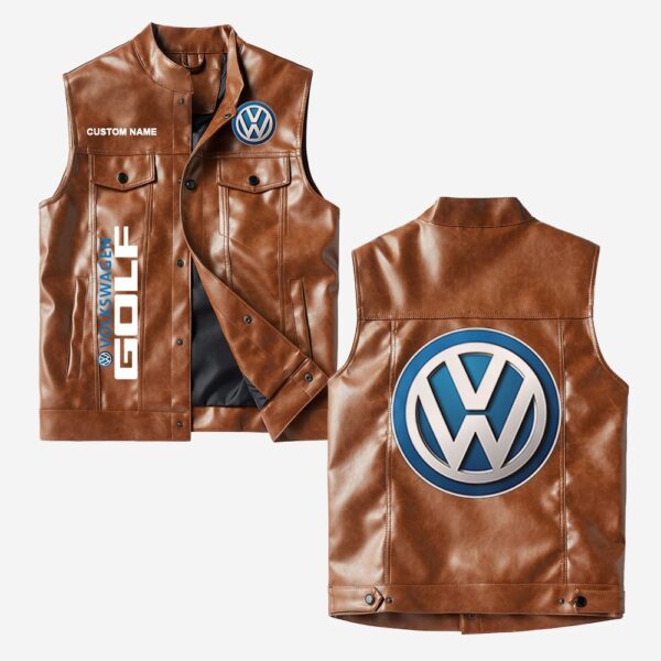 Custom Name Volkswagen Golf Leather Vest - Personalized Logo Car Motorcycle Model - Image 2