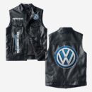 Custom Name Volkswagen Scirocco Leather Vest - Personalized Logo Car Motorcycle Model