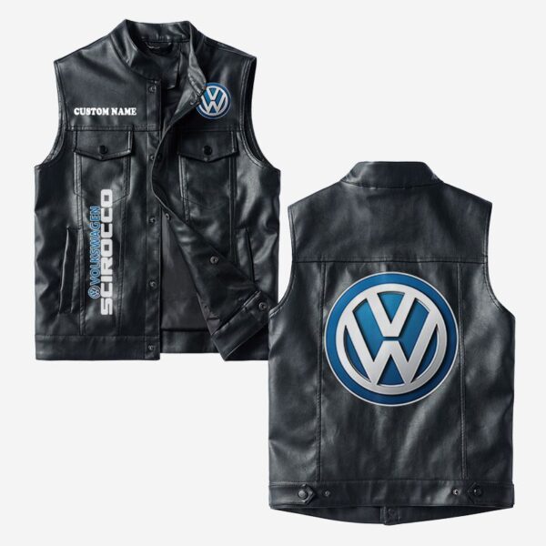 Custom Name Volkswagen Scirocco Leather Vest - Personalized Logo Car Motorcycle Model