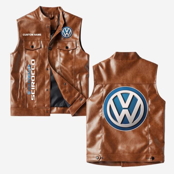 Custom Name Volkswagen Scirocco Leather Vest - Personalized Logo Car Motorcycle Model - Image 2