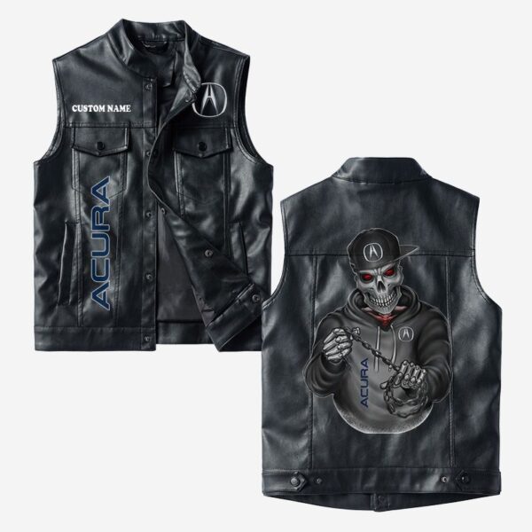 Custom Name Acura Leather Vest - Personalized Logo Car Motorcycle Model