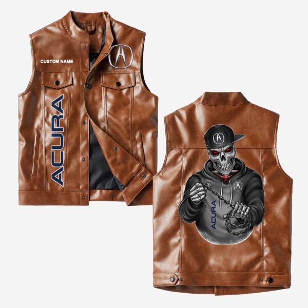Custom Name Acura Leather Vest - Personalized Logo Car Motorcycle Model - Image 2