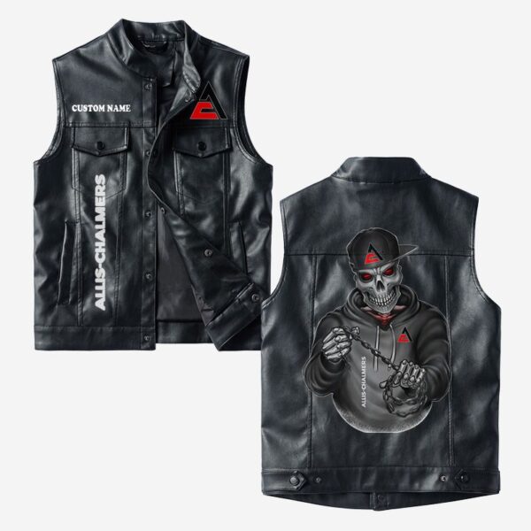 Custom Name Allis Chalmers Leather Vest - Personalized Logo Car Motorcycle Model