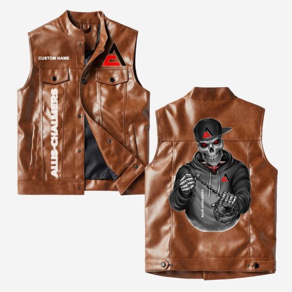 Custom Name Allis Chalmers Leather Vest - Personalized Logo Car Motorcycle Model - Image 2
