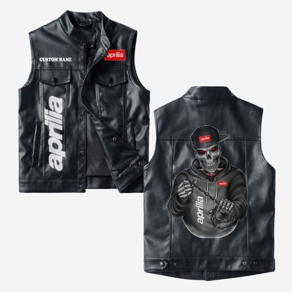 Custom Name Aprilia Leather Vest - Personalized Logo Car Motorcycle Model