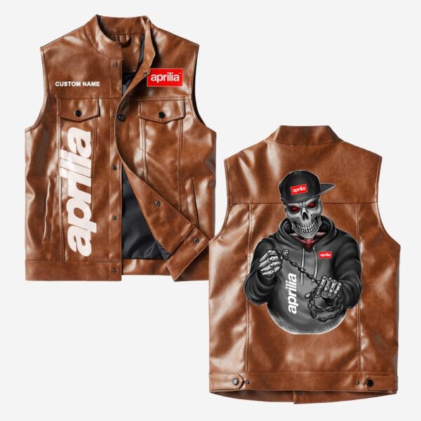 Custom Name Aprilia Leather Vest - Personalized Logo Car Motorcycle Model - Image 2