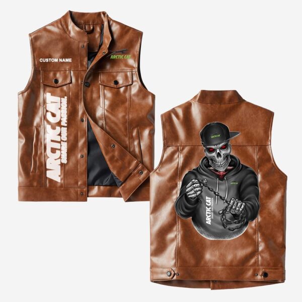 Custom Name Arctic Cat Leather Vest - Personalized Logo Car Motorcycle Model - Image 2