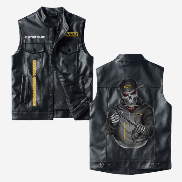 Custom Name Dewalt Leather Vest - Personalized Logo Car Motorcycle Model