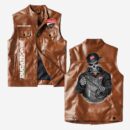 Custom Name Ducati Corse Leather Vest - Personalized Logo Car Motorcycle Model
