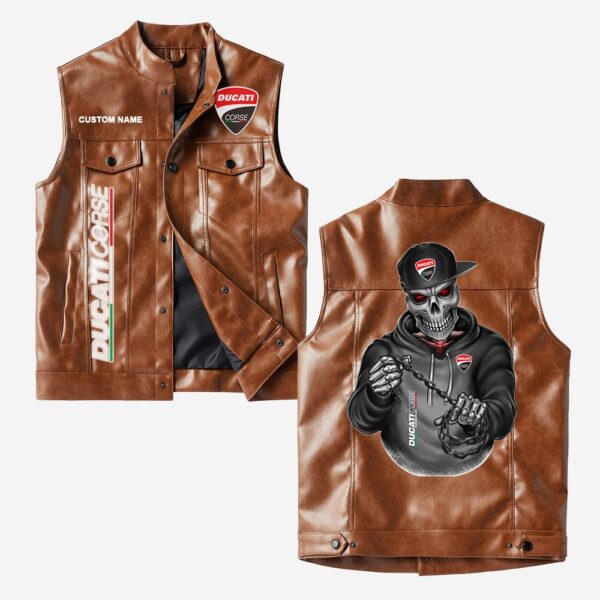 Custom Name Ducati Corse Leather Vest - Personalized Logo Car Motorcycle Model - Image 2
