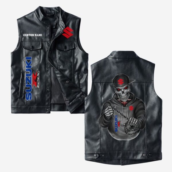 Custom Name Gsx Leather Vest - Personalized Logo Car Motorcycle Model