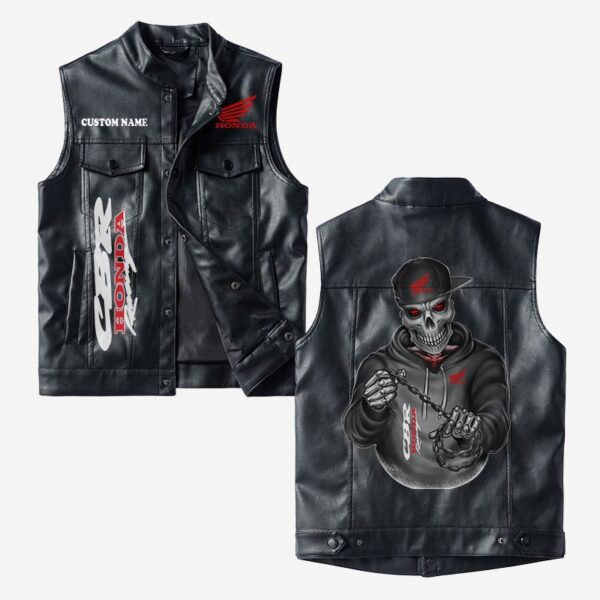 Custom Name Honda Cbr Leather Vest - Personalized Logo Car Motorcycle Model