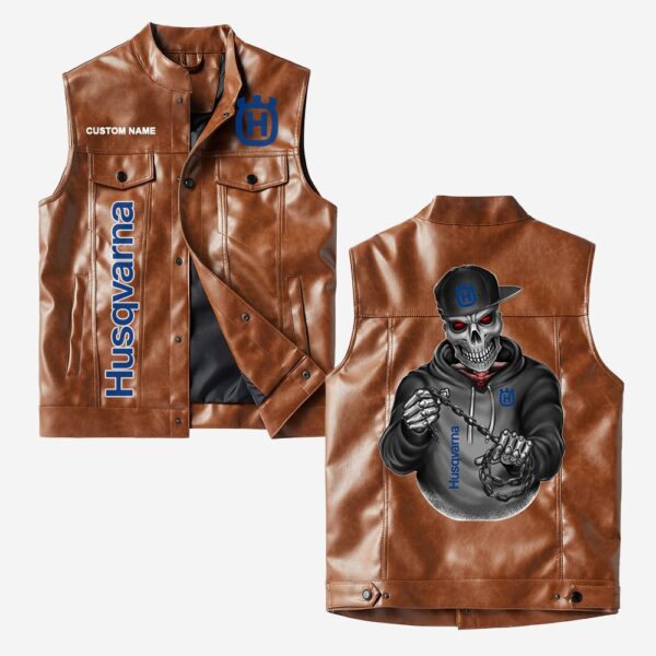 Custom Name Husqvarna Leather Vest - Personalized Logo Car Motorcycle Model - Image 2