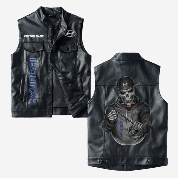 Custom Name Hyundai Leather Vest - Personalized Logo Car Motorcycle Model