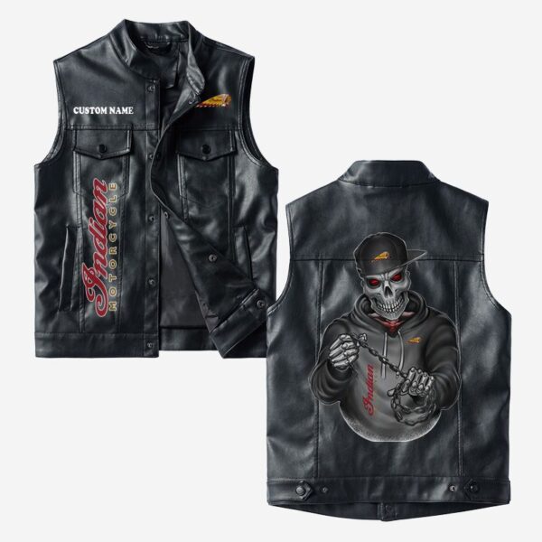 Custom Name Indian Motorcycle Leather Vest - Personalized Logo Car Motorcycle Model