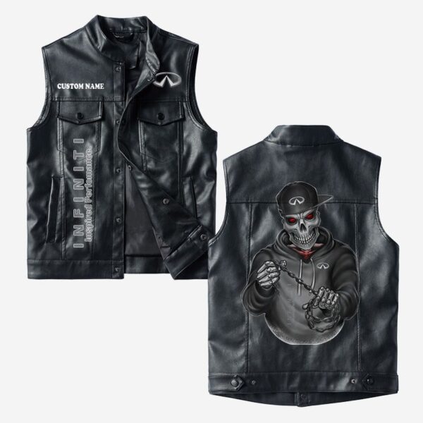 Custom Name Infiniti Leather Vest - Personalized Logo Car Motorcycle Model