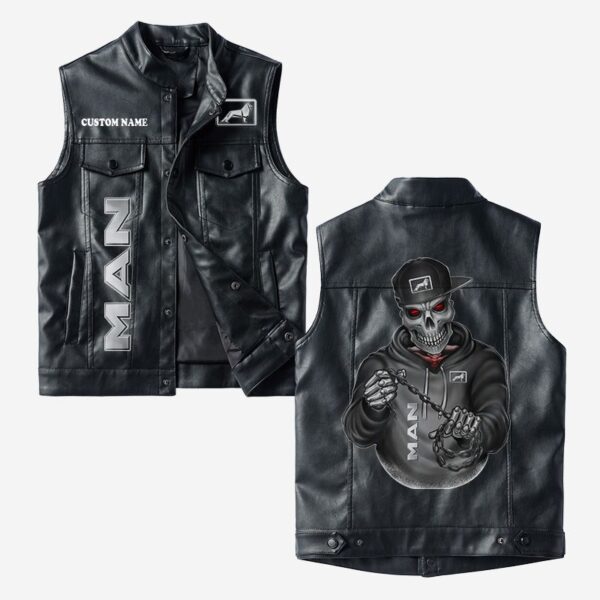 Custom Name Man Leather Vest - Personalized Logo Car Motorcycle Model
