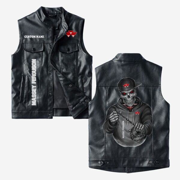 Custom Name Massey Ferguson Leather Vest - Personalized Logo Car Motorcycle Model
