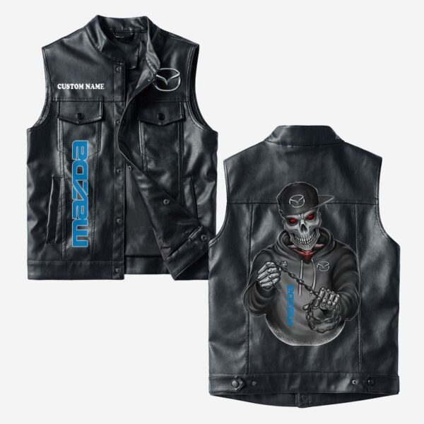 Custom Name Mazda Leather Vest - Personalized Logo Car Motorcycle Model