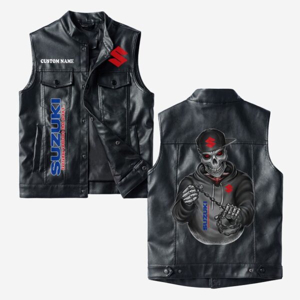 Custom Name Suzuki Leather Vest - Personalized Logo Car Motorcycle Model