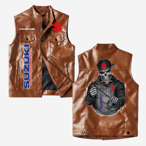 Custom Name Suzuki Leather Vest - Personalized Logo Car Motorcycle Model - Image 2