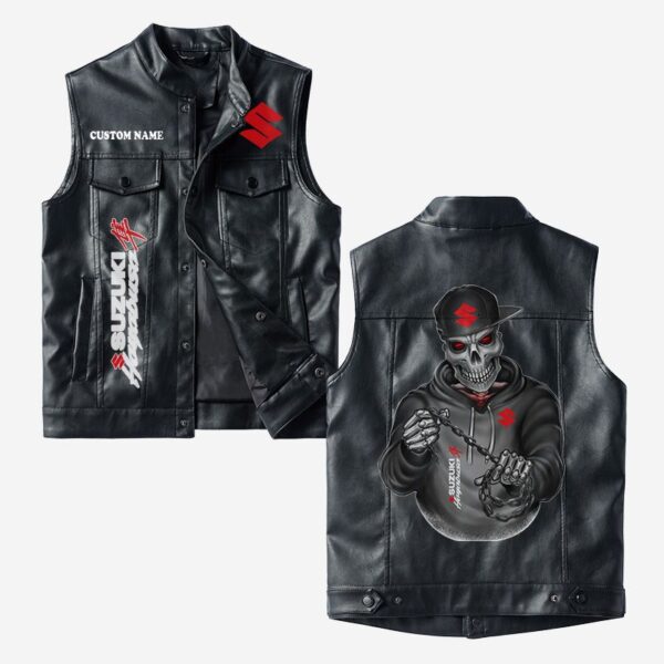 Custom Name Suzuki Hayabusa Leather Vest - Personalized Logo Car Motorcycle Model