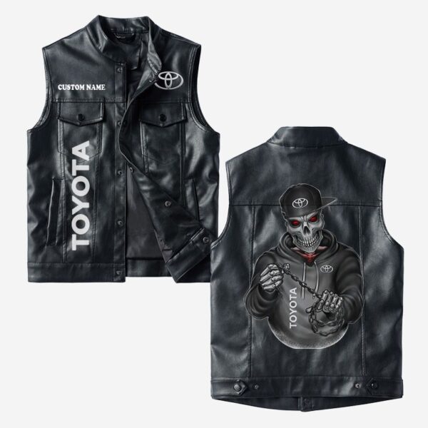 Custom Name Toyota Motor Corporation Leather Vest - Personalized Logo Car Motorcycle Model