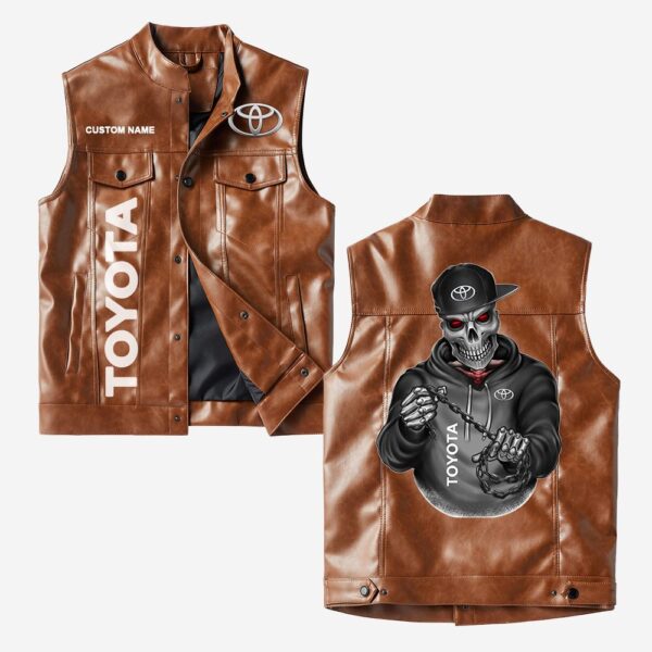 Custom Name Toyota Motor Corporation Leather Vest - Personalized Logo Car Motorcycle Model - Image 2