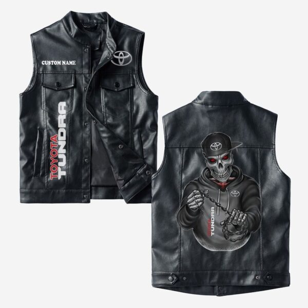Custom Name Toyota Tundra Leather Vest - Personalized Logo Car Motorcycle Model