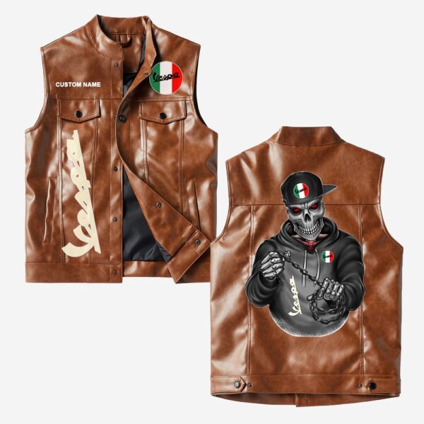 Custom Name Vespa Leather Vest - Personalized Logo Car Motorcycle Model - Image 2