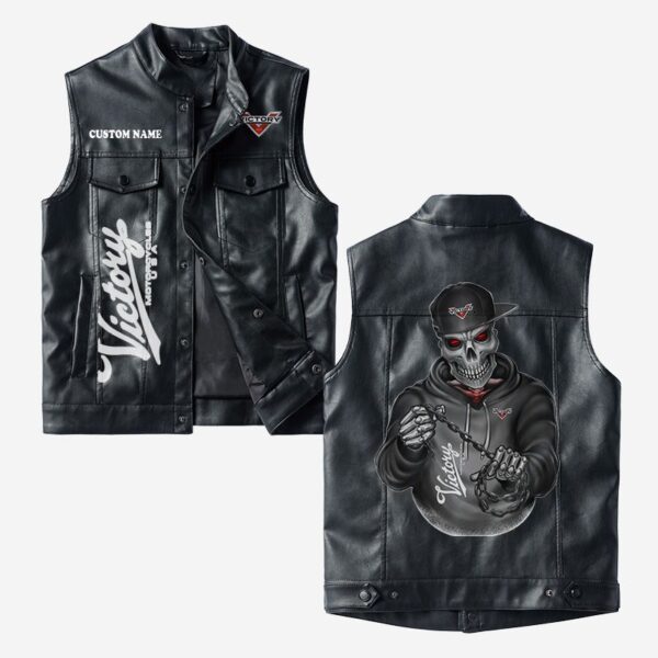 Custom Name Victory Motorcycles Leather Vest - Personalized Logo Car Motorcycle Model