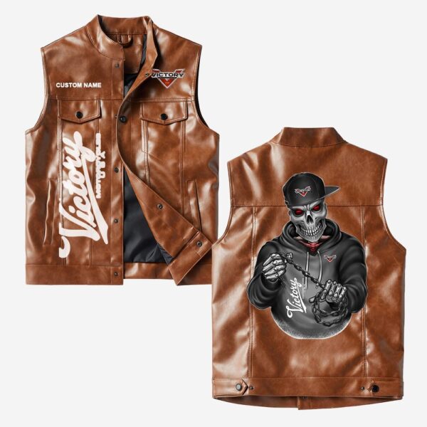 Custom Name Victory Motorcycles Leather Vest - Personalized Logo Car Motorcycle Model - Image 2